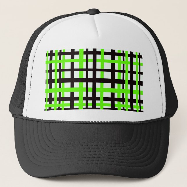 Interlocking Stripes Black White Green Trucker Hat (Front)