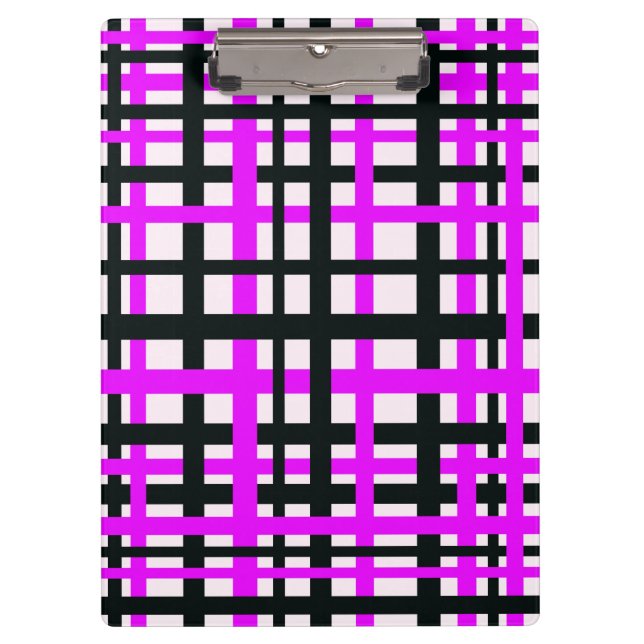 Interlocking Stripes Black White Pink Clipboard (Front)