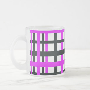Interlocking Stripes Black White Pink Frosted Glass Coffee Mug