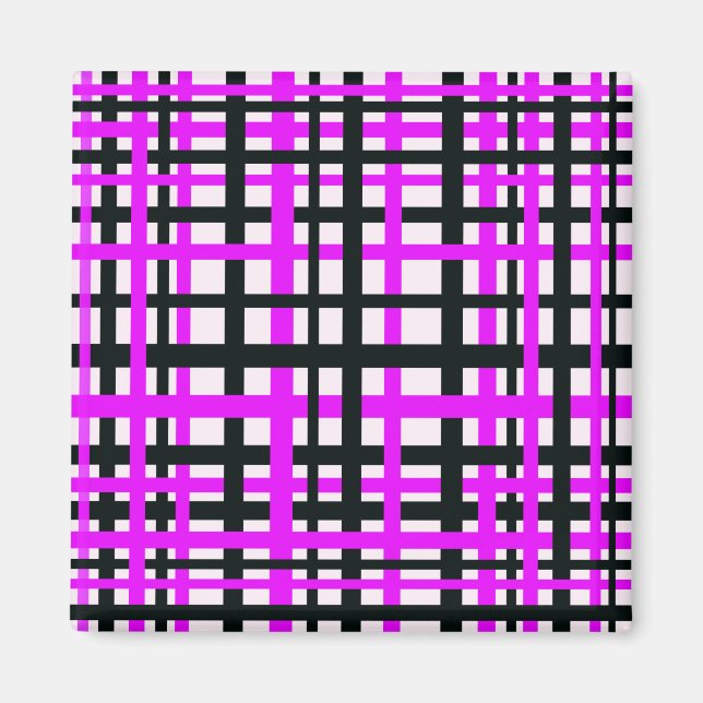 Interlocking Stripes Black White Pink Magnet (Front)