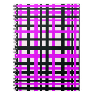 Interlocking Stripes Black White Pink Notebook