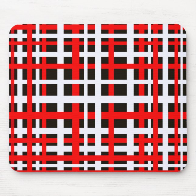 Interlocking Stripes Black White Red Mouse Mat (Front)