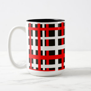 Interlocking Stripes Black White Red Two-Tone Coffee Mug