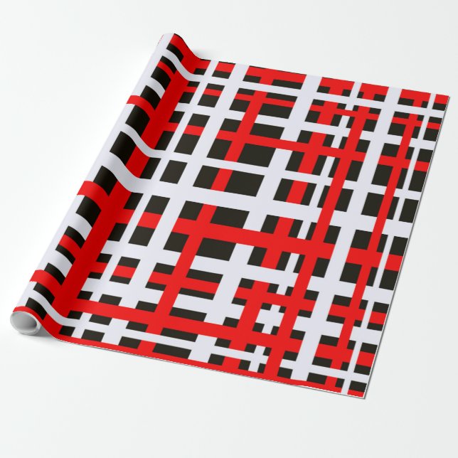 Interlocking Stripes Black White Red Wrapping Paper (Unrolled)