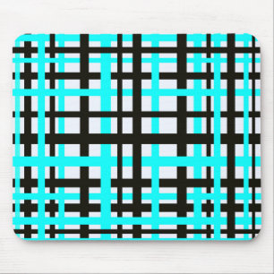 Interlocking Stripes Black White Teal Mouse Mat