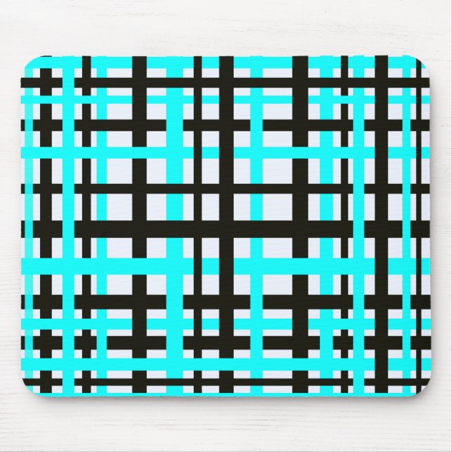 Interlocking Stripes Black White Teal Mouse Mat (Front)