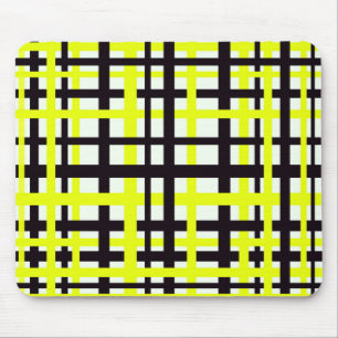 Interlocking Stripes Black White Yellow Mouse Mat
