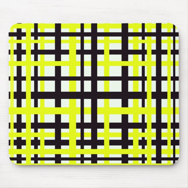 Interlocking Stripes Black White Yellow Mouse Mat (Front)