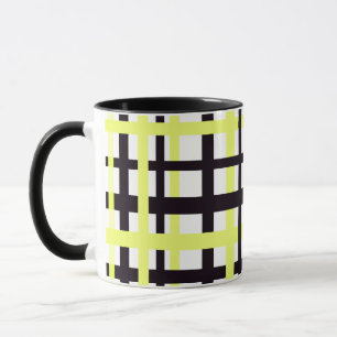 Interlocking Stripes Black White Yellow Mug