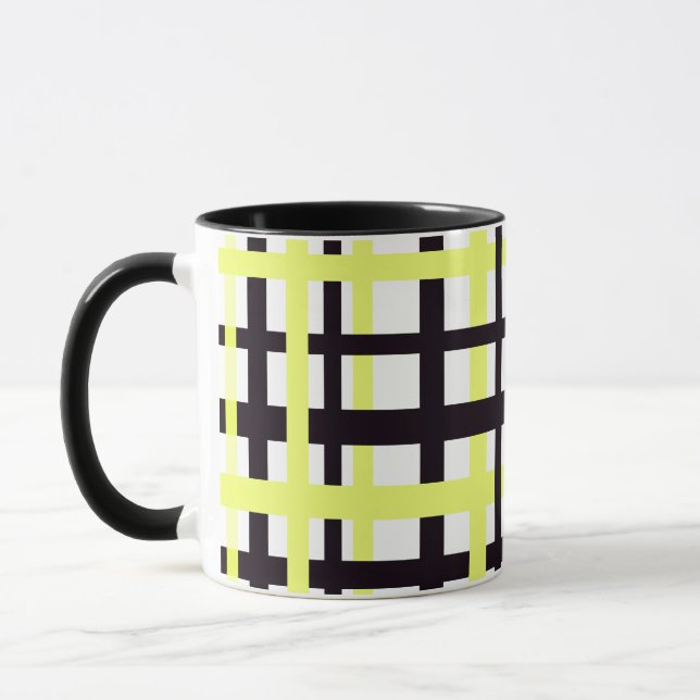 Interlocking Stripes Black White Yellow Mug (Left)