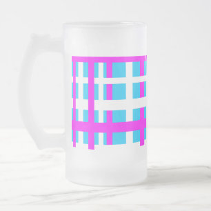 Interlocking Stripes White Pink Light Blue Frosted Glass Beer Mug