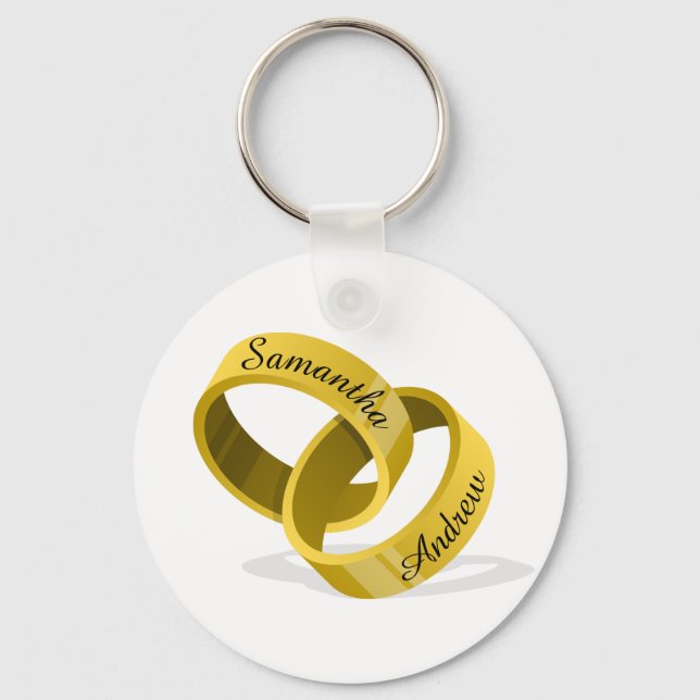 Interlocking Wedding Rings - Engraved custom Names Key Ring (Front)