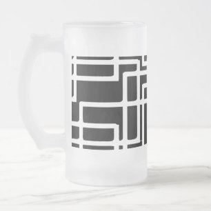 Interlocking White Squares Artistic Design Frosted Glass Beer Mug