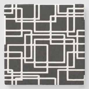 Interlocking White Squares Artistic Design Stone Coaster