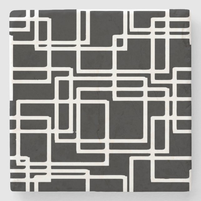 Interlocking White Squares Artistic Design Stone Coaster (Front)