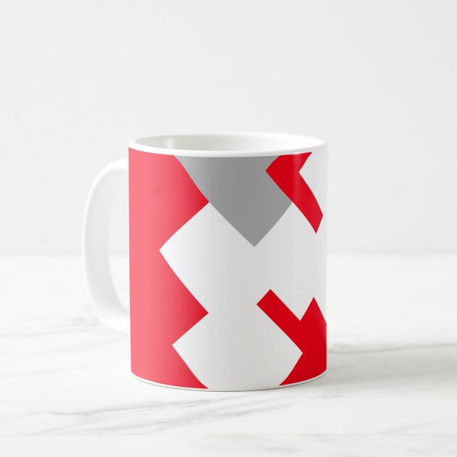 Interlocking White Squares on a Red Background Coffee Mug (Front Left)