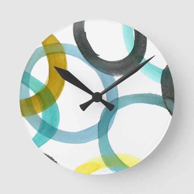 Interlocking Yellow & Blue Circles Round Clock (Front)