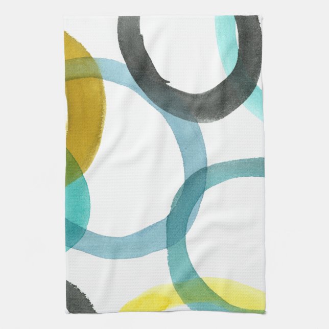 Interlocking Yellow & Blue Circles Tea Towel (Vertical)