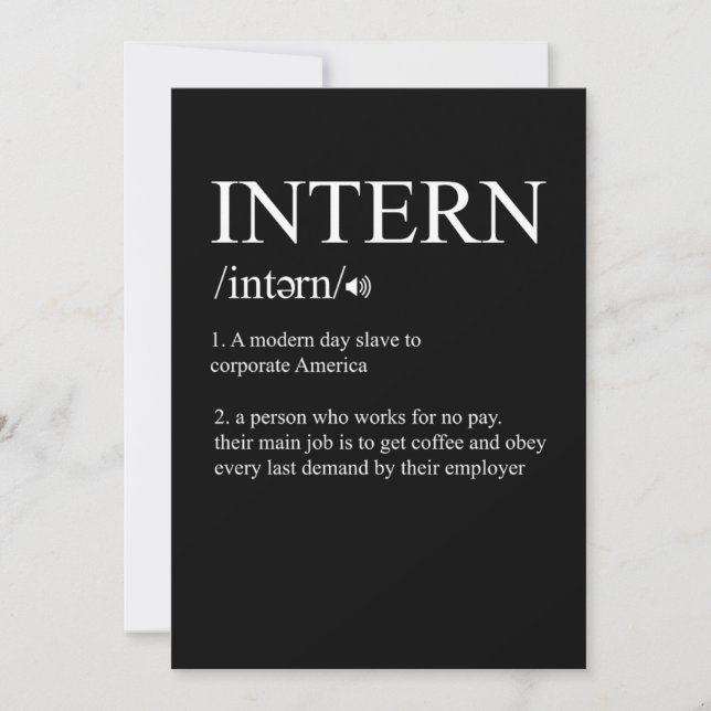 Intern Definition Internship Job Assistant Gift Invitation (Front)