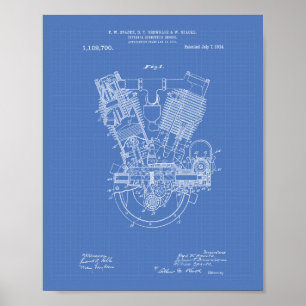 Internal Combustion Engine 1914 Patent Blueprint Poster