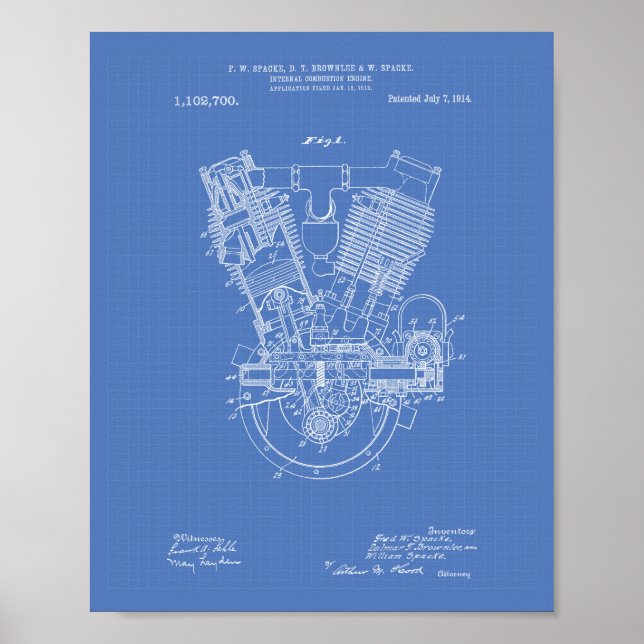 Internal Combustion Engine 1914 Patent Blueprint Poster (Front)