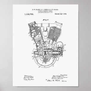 Internal Combustion Engine 1914 Patent White Paper Poster
