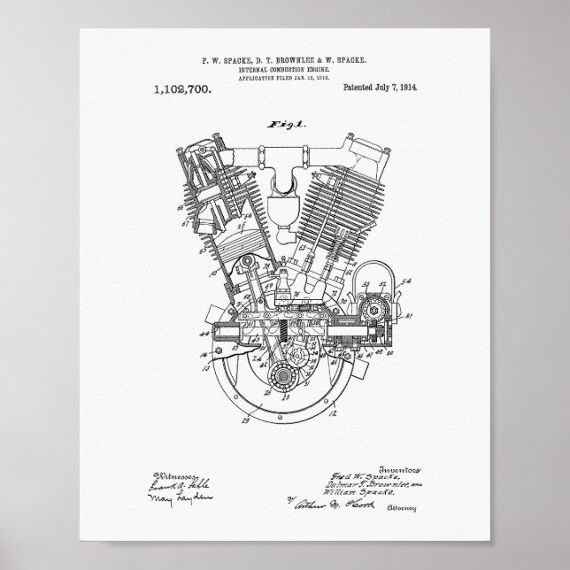 Internal Combustion Engine 1914 Patent White Paper Poster (Front)