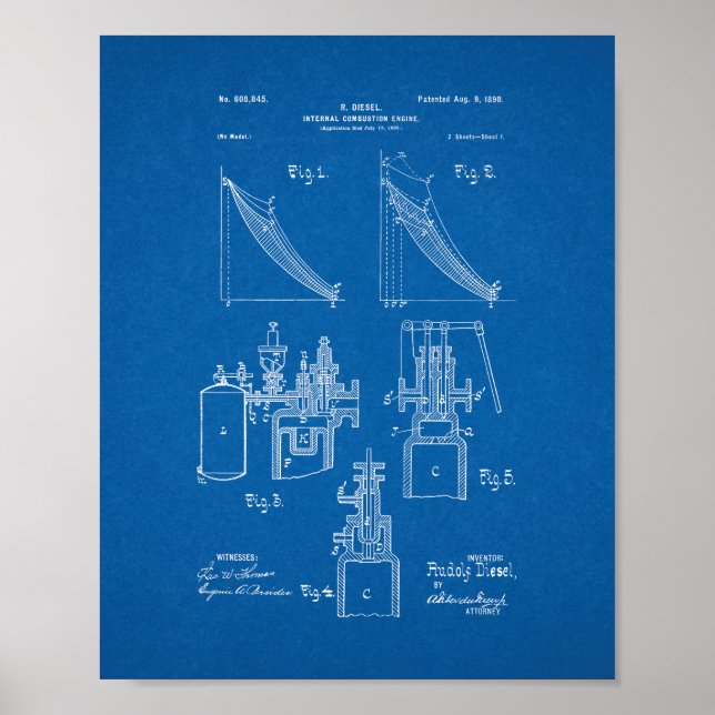 Internal Combustion Engine Patent - Blueprint Poster (Front)