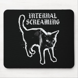 Internal screaming black cat feline anxiety gothic mouse mat