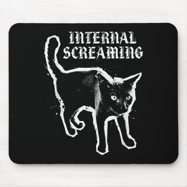 Internal screaming black cat feline anxiety gothic mouse mat (Front)