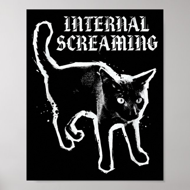 Internal screaming black cat feline anxiety gothic poster (Front)