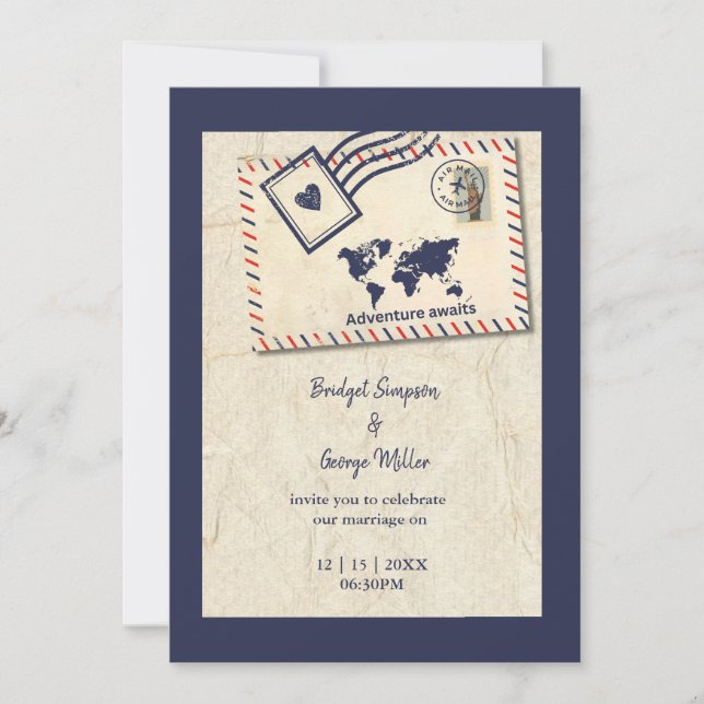 International Adventure Rustic Destination Wedding Invitation (Front)
