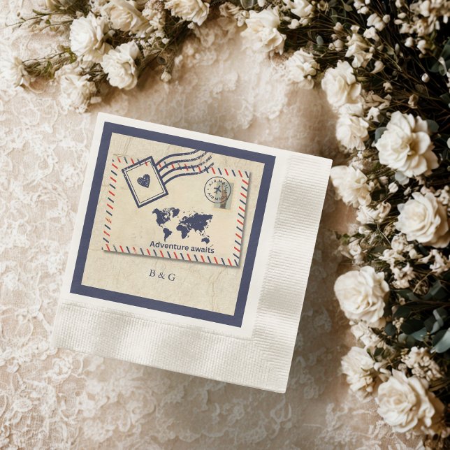 International Adventure Rustic Destination Wedding Napkin (Creator Uploaded)