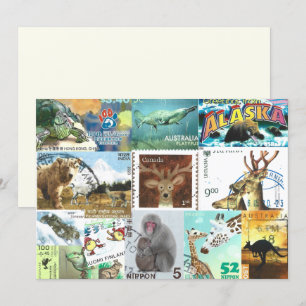 International Animal Postage Stamp Collage Card