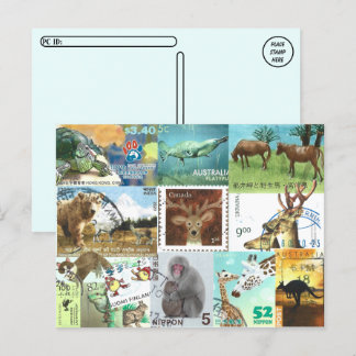 International Animal Postage Stamp Collage Postcard