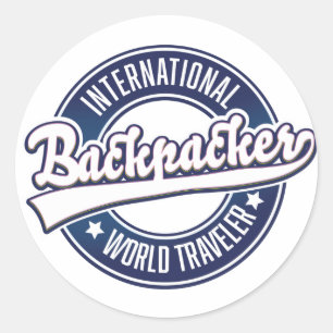 International Backpacker Word Traveller logo Classic Round Sticker