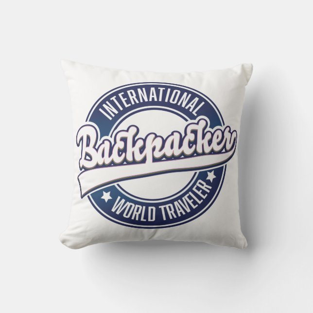 International Backpacker Word Traveller logo Cushion (Front)