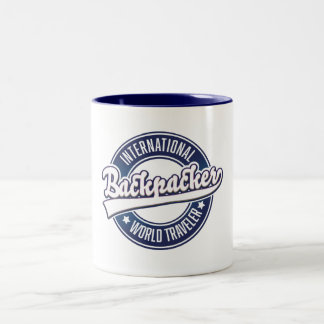 International Backpacker Word Traveller logo Two-Tone Coffee Mug