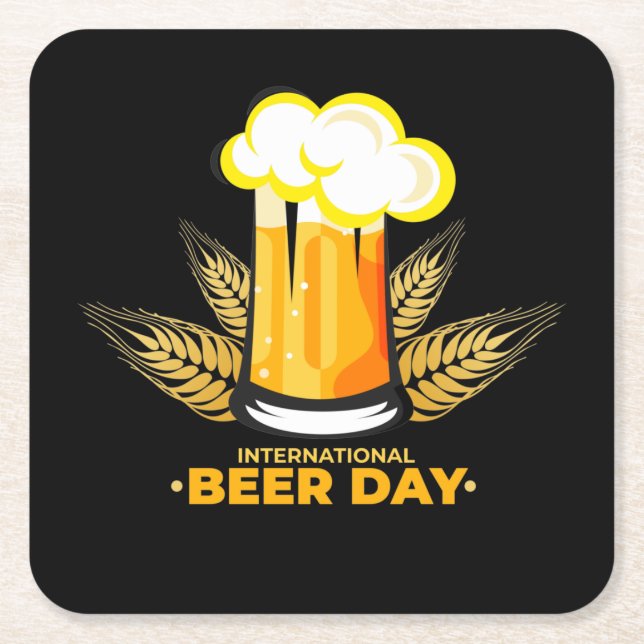 International Beer Day   Square Paper Coaster (Front)