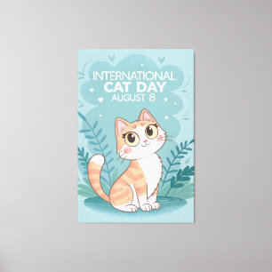 International Cat Day Cute Whimsical Cat Art Canvas Print