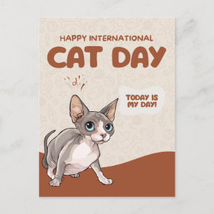 International Cat Day Sphynx Celebration Art Holiday Postcard