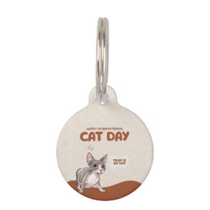International Cat Day Sphynx Celebration Art Pet Tag