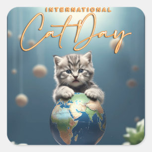 International Cat Day Square Sticker