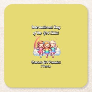 International Day of the Girl. Girl Potential. Square Paper Coaster