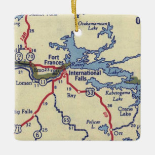 International Falls MN Vintage Map Ceramic Ornament
