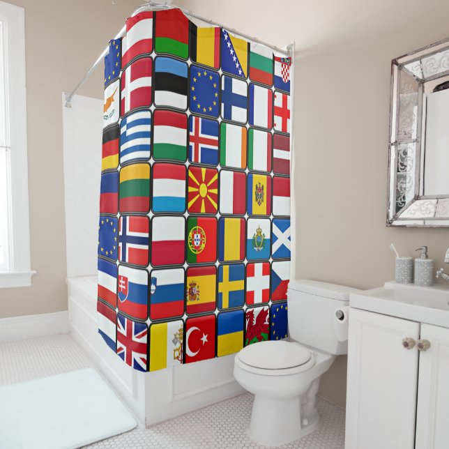 International Flag Collage Shower Curtain (In Situ)