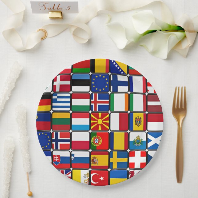 International flags collection, paper plate (Wedding)