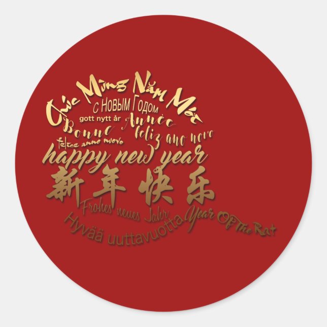 International Gold Wishes Rat New Year 2020 RoundS Classic Round Sticker (Front)