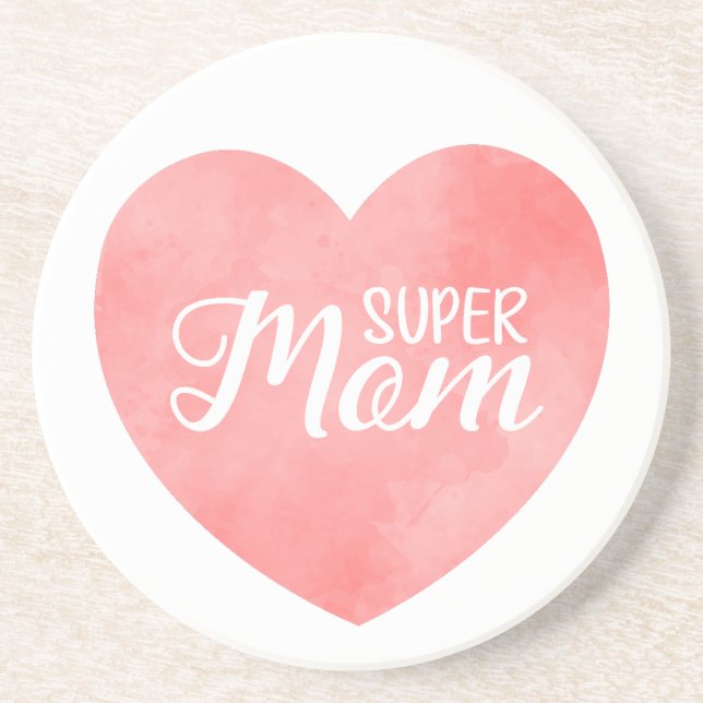 International mother's day, pink heart super mum coaster (Front)