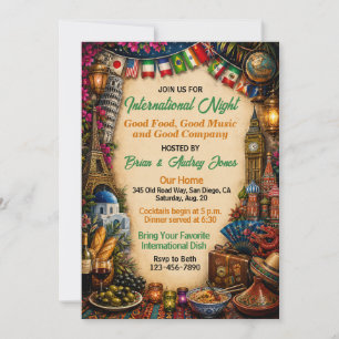 International Night Adult Dinner Party Invitation